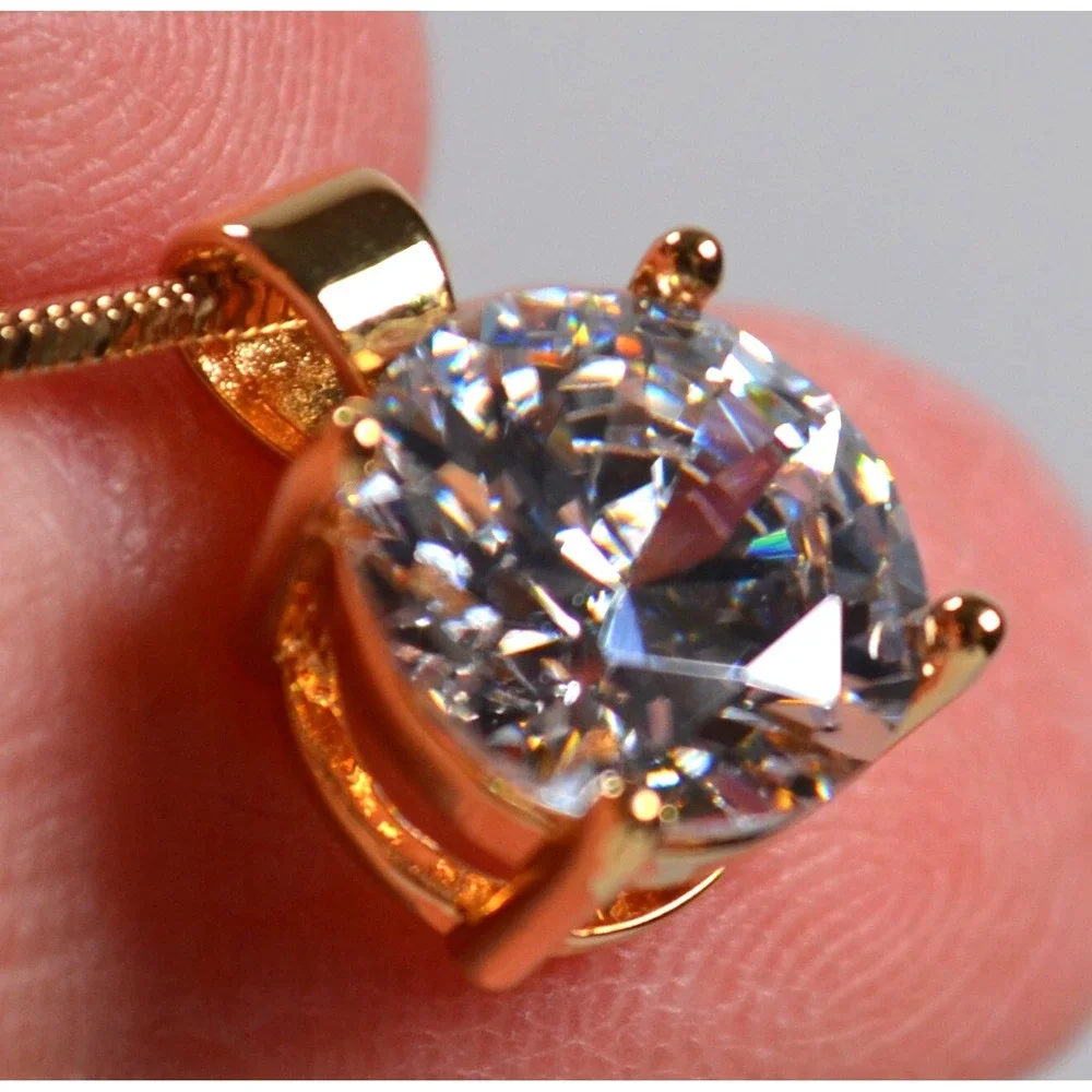 Gold Tone Thin‎ Snake Necklace with CZ Cubic Zirconia Floating Drop Pendant 18